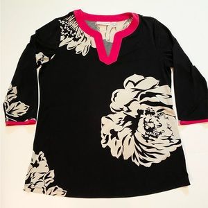 Susan Graver Size S: Women Black, Off White and Pink Top